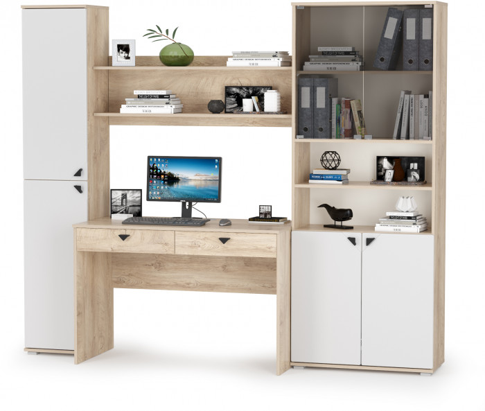 КР100 Бостон № 43, цвет дуб эндгрейн элегантный/фасады МДФ милк рикамо софт, 13.154+12.69+09.132+13.156, ШхГхВ 230,6х57,2х194,4 см., ун. сборка