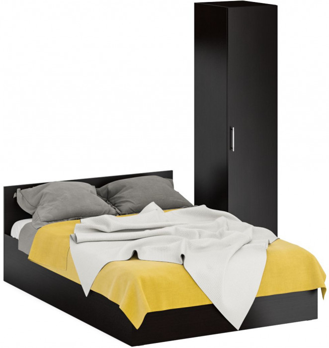 Кровать 1400 + Пенал Стандарт, цвет венге, ШхГхВ 143,5х203,5х70 + 45х52х200 см., сп.м. 1400х2000 мм., без матраса, основание есть