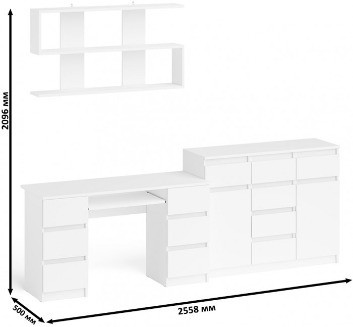 Мори компьютерный стол МС-2 + Комод МК1200.4 + Полка 1200, белый