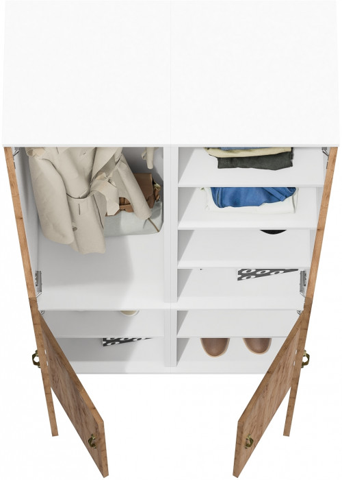 Лидер-8 Модуль Пенал МД 21Б + Пенал МД 22Б, цвет белый шагрень/крафт золото, ШхГхВ 80х37,5х190 см., универсальная сборка