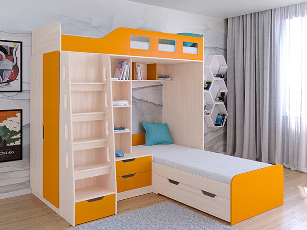 Кровать двухъярусная Астра 4 Дуб молочный/Оранжевый