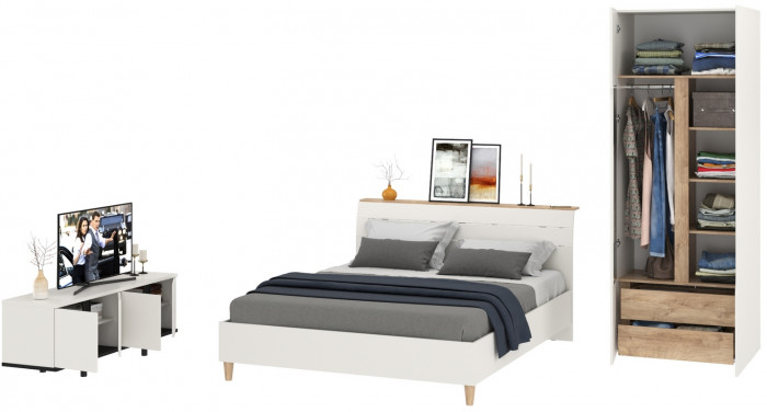 Муссон Спальня № 18, цвет белый/дуб эндгрейн элегантный, ортопед, сп. м. 1600х2000 мм., б/м