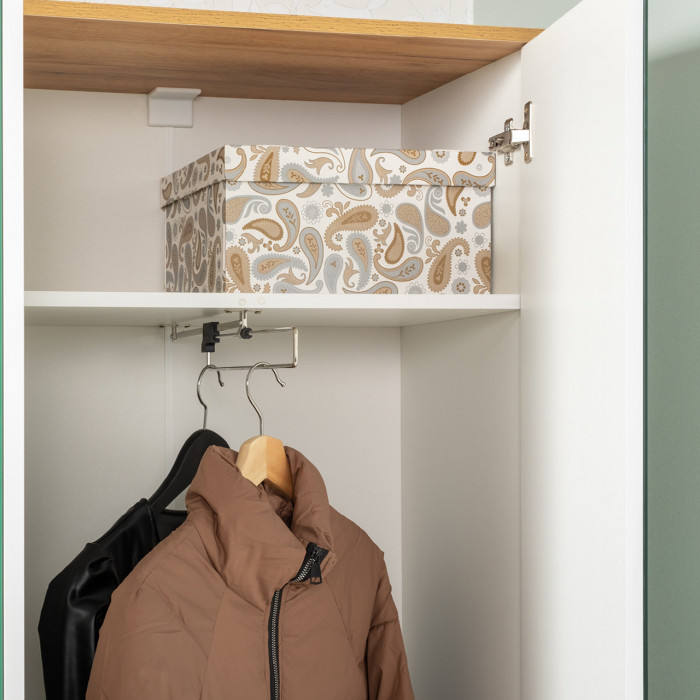 Октава Прихожая 22, цвет белый шагрень/дуб крафт золотой/фасады МДФ белый шагрень, ШхГхВ 161,5х35,4х197,6 см., универсальная сборка