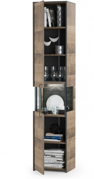 Трувор 13.205 Шкаф-пенал с витриной, дуб гранж песочный/интра