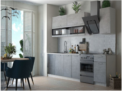 Кухня МДФ Техно 2000 Компоновка №2 (Белый, Бетон темный)