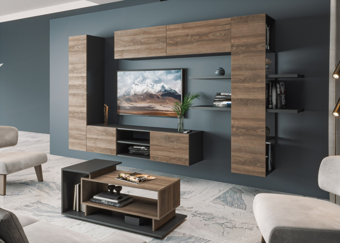 Модульная гостиная Альда, Черный/Дуб Велингтон