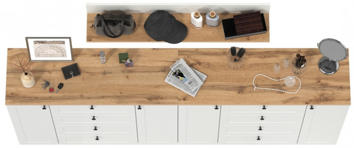 Остин Прихожая 70, цвет белый шагрень/дуб крафт золотой, ШхГхВ 240х41,9х160 см.