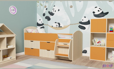 Кровать-чердак Малыш 7 (Дуб молочный/Оранжевый)