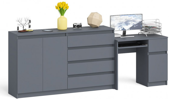 Мори компьютерный стол МС-1 правый + Комод МК1600.1, графит