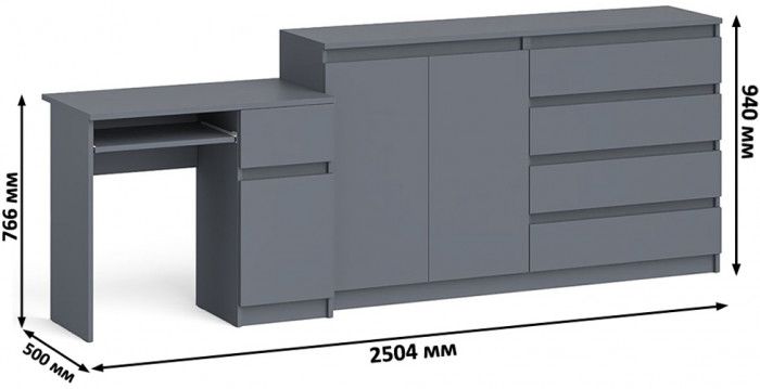 Мори компьютерный стол МС-1 правый + Комод МК1600.1, графит