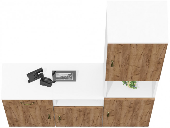 Лидер-8 Пенал + Тумба МД 3.15 + Тумба МД 3.19, цвет белый шагрень/крафт золото, ШхГхВ 120х30х190 см., универсальная сборка