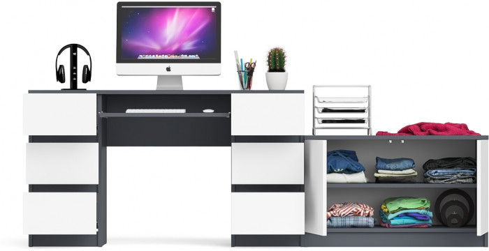 Мори компьютерный стол МС-2 + Тумба МА900.1, графит/белый