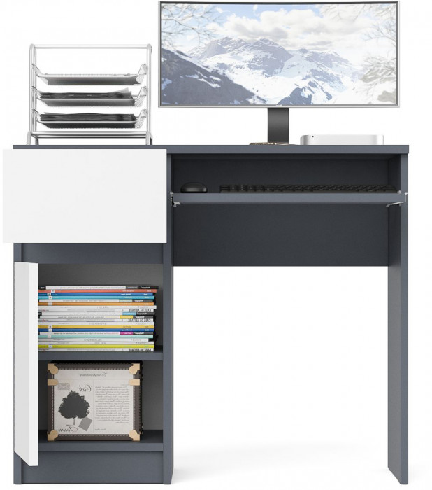 Мори Стол компьютерный МС-1 левый, цвет графит/белый, ШхГхВ 90х50х76,6 см., выдвижной ящик слева, НЕ универсальная сборка