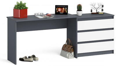 Мори Стол письменный МСП1200.1 + Комод МК800.1, цвет графит/белый, ШхГхВ 200,8х50х76,6 см., универсальная сборка