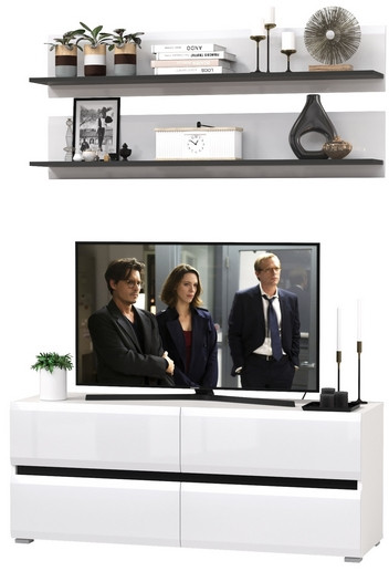 Сидней Комплектация № 045, корпус белый/чёрный/фасады МДФ белый глянец