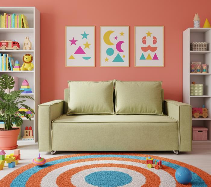 Диван-аккордеон Лофт 120х200, ППУ, велюр бежевый