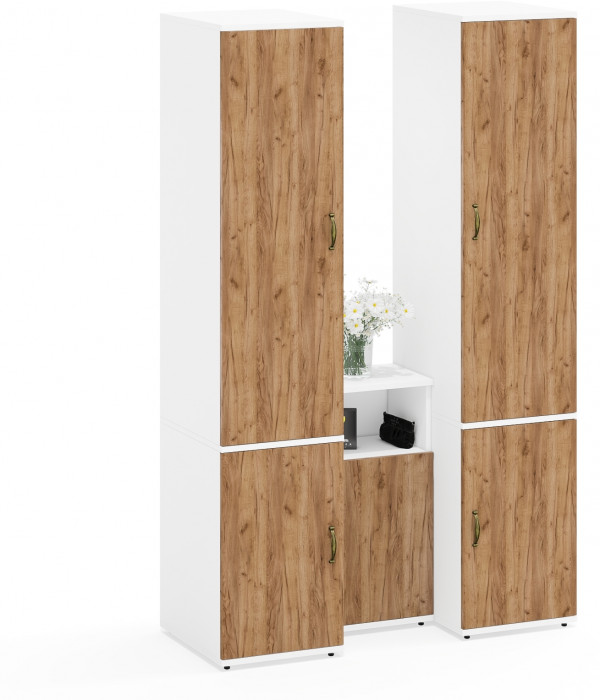 Лидер-8 Пенал МД 23Б + Пенал МД 23Б + Тумба МД 3.19, белый шагрень/крафт золото