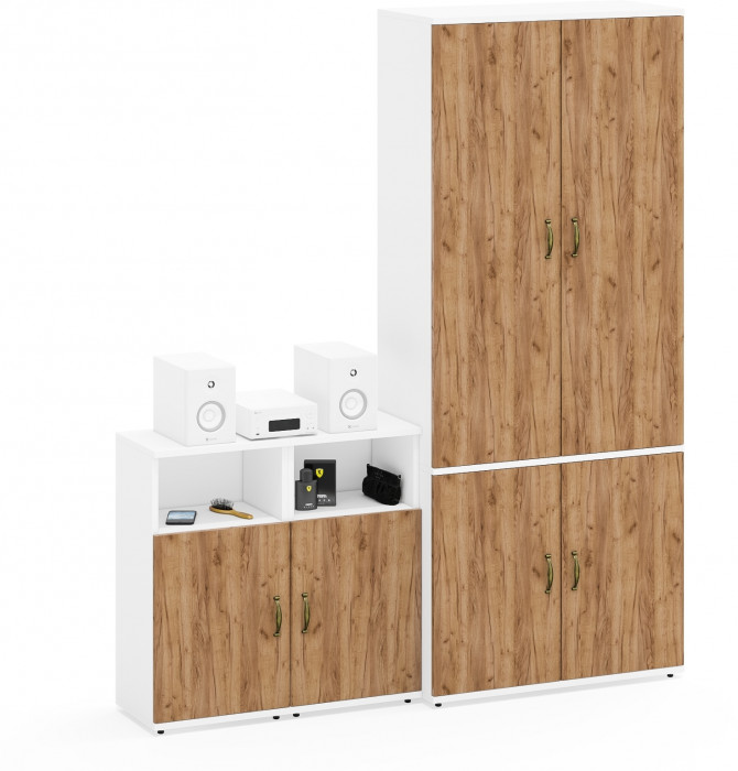 Лидер-8 Шкаф МД 20Б + Тумба МД 3.19 + Тумба МД 3.19, белый шагрень/крафт золото