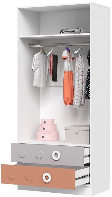 ТУРБО ШК 02 Шкаф 2х створчатый с 2мя ящиками (900х2000х497) корпус белый/шарлиз кашемир/терракота