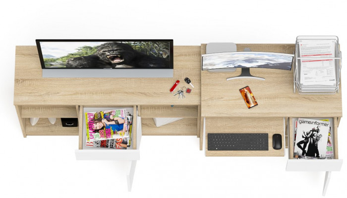 Мори Стол компьютерный МС-1 правый + Тумба МТВ1204.1, цвет дуб сонома/белый, ШхГхВ 210,4х50х76,6 см., выдвижной ящик справа, НЕ универсальная сборка