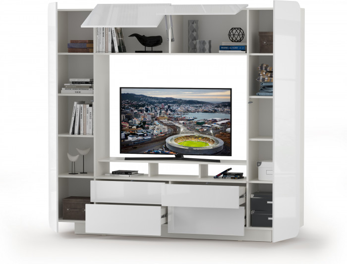 Румба 03.272 Шкаф комбинированный, белый/белый глянец