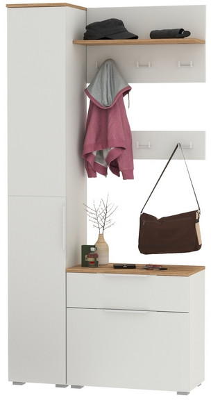 Октава Прихожая 16, белый шагрень/дуб крафт золотой/фасады МДФ белый шагрень