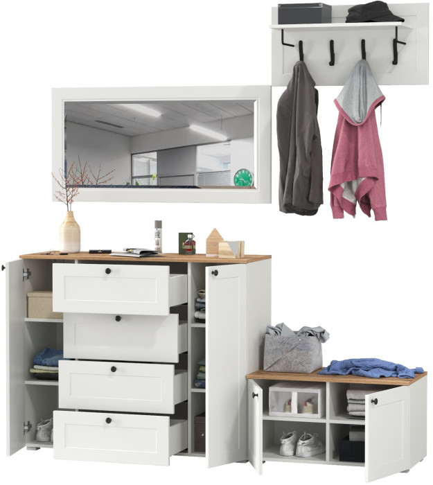 Остин Прихожая 50, белый шагрень/дуб крафт золотой