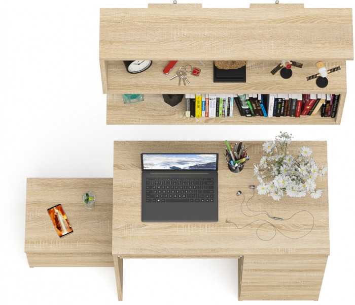 Мори Стол компьютерный МС-6 правый + Тумба ТМП400.1 + Полка 900, цвет дуб сонома, ШхГхВ 130,4х50х209,6 см., НЕ универсальная сборка