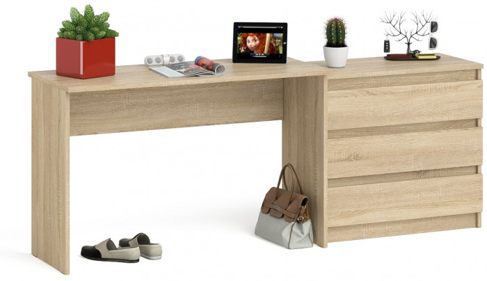 Мори Стол письменный МСП1200.1 + Комод МК800.1, цвет дуб сонома, ШхГхВ 200,8х50х76,6 см., универсальная сборка