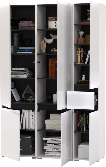 Сидней 13.200 Шкаф 2 штуки + Шкаф с ящиком 13.202, корпус: белый/чёрный/фасады: МДФ белый глянец