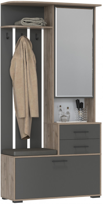 Прихожая 2-3431дкт/граф Домино - Шкаф с вешалкой, цвет дуб крафт табачный/графит, ШхГхВ 100х36х202 см., универсальная сборка