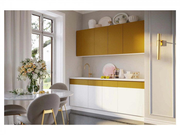 Кухня МДФ Оливия 2000 Белый снег софт / Графит софт, Антарес