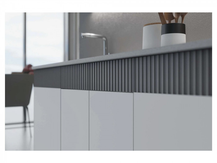 Кухня МДФ Оливия 2000 Белый снег софт / Графит софт, Антарес