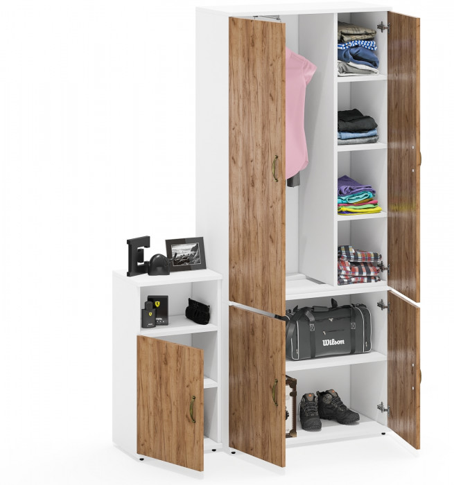 Лидер-8 Шкаф МД 20Б + Тумба МД 3.19, белый шагрень/крафт золото