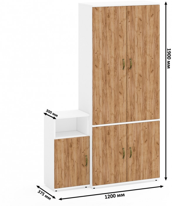 Лидер-8 Шкаф МД 20Б + Тумба МД 3.19, белый шагрень/крафт золото