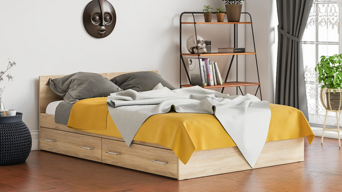 Мори Кровать с ящиками 1400, дуб сонома