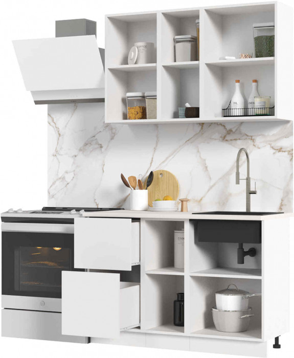 Кухня Мария 1,2 м белый/белый (столешница мрамор лацио белый)
