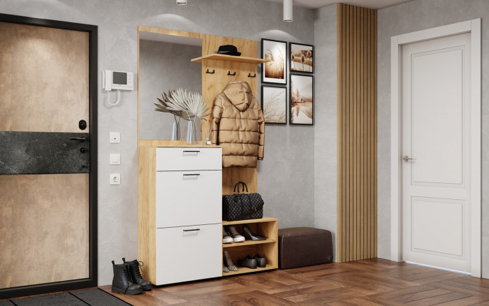 Прихожая Монтана, крафт золотой/белый