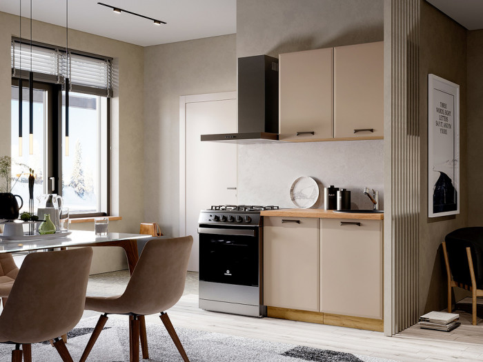 Кухня Призма 1 м дуб крафт золото/мокко суперматовый (столешница -дуб вотан)