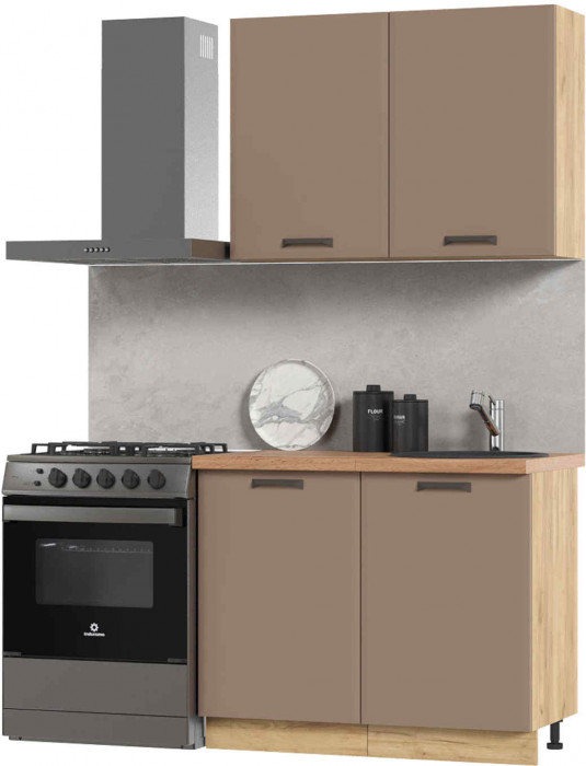 Кухня Призма 1 м дуб крафт золото/мокко суперматовый (столешница -дуб вотан)