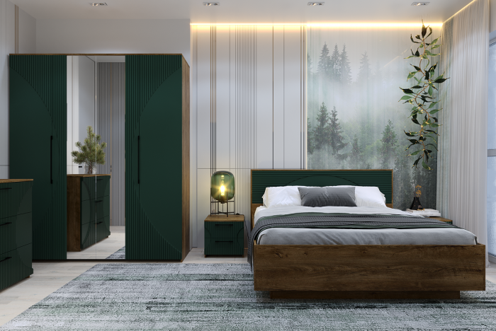 Шкаф 4-х дверный "Монтале" - Дуб канзас/Зеленый матовый