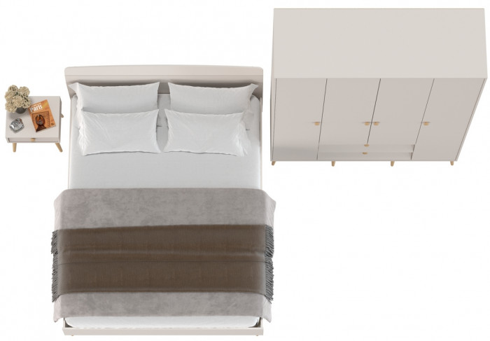 Афина Спальня Кровать 1600 + Шкаф 4-х дверный + Тумба, цвет кашемир серый, 164,6х210,2х95,6 + 160х56,3х220 + 45х37х45 см., 1600х2000, б/м, осн. есть