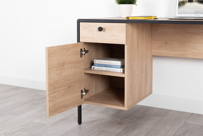 Брюс два Стола 12.157 + два Комода 16.233, цвет чёрный/Battle rock Santiago/столешница МДФ ель карпатская, 486,8х62,6(38,3)х75(85,6) см., ун. сб.