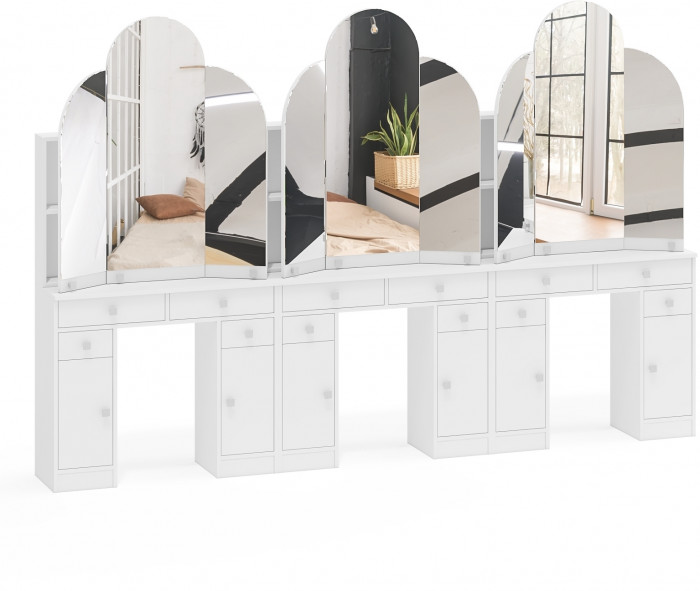 Три туалетных столика Трельяжа МД №2, цвет белый шагрень, ШхГхВ 270х31х178 см. (Трельяж (Туалетный столик № 2))