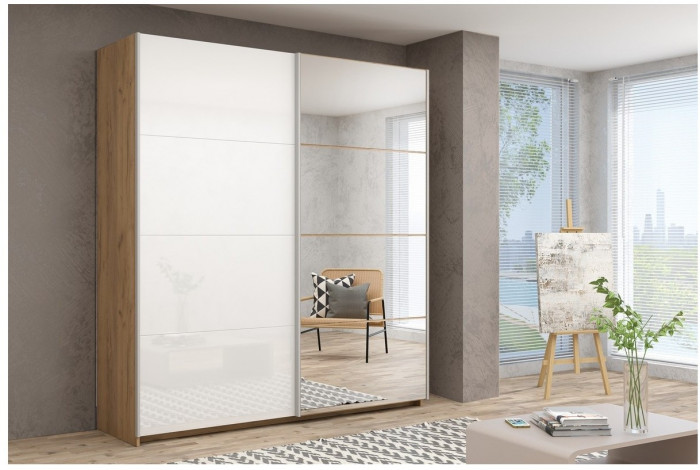 Шкаф-купе Иннэс-5 2000 Ф1/Ф2, Бодега светлый/Белый глянец