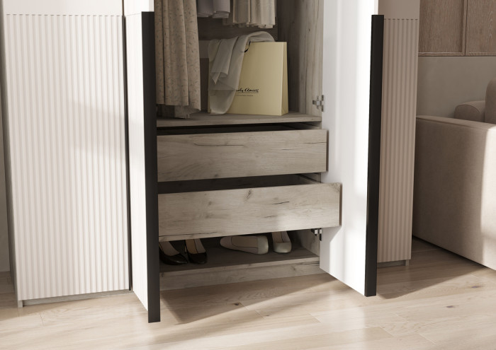 Марвэл Шкаф 4-х створчатый 1600, с доп.ящиками, Крафт серый/Кашемир