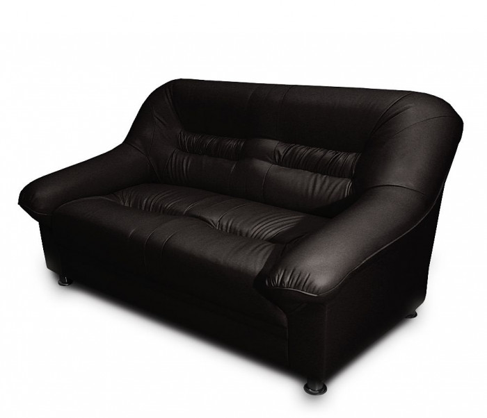 Диван кожаный черный, прямой 2-х местный, для дома, офиса, гостиной, кабинета Карелия