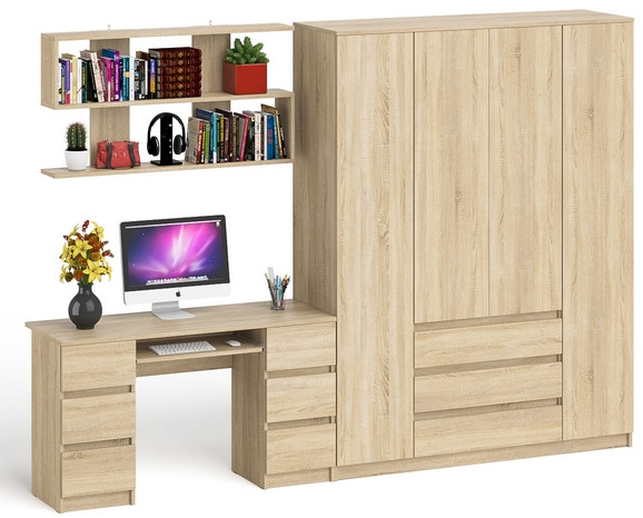 Мори компьютерный стол МС-2 + Шкаф МШ1600.1 + Полка 1200, дуб сонома