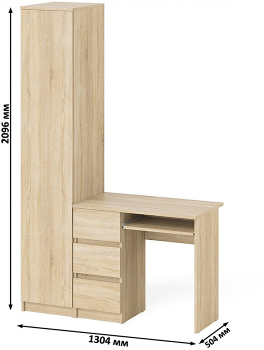 Мори компьютерный стол МС-6 левый + Пенал МШ400.1, дуб сонома