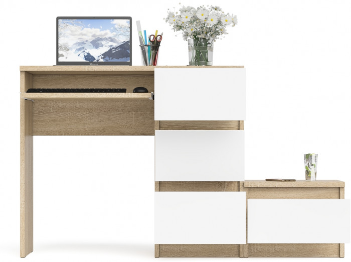 Мори компьютерный стол МС-6 правый + Тумба ТМП400.1, дуб сонома/белый